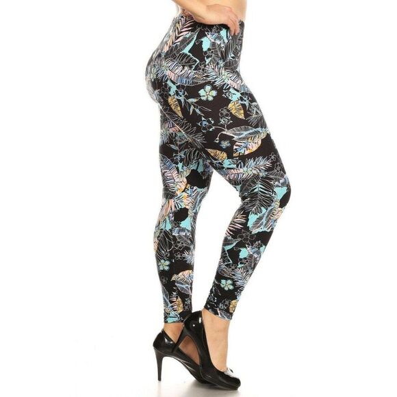 Extra Plus Size 3X-4X Womens Buttery Soft Pink Floral Tropics Plus Size Leggings - Picture 1 of 6